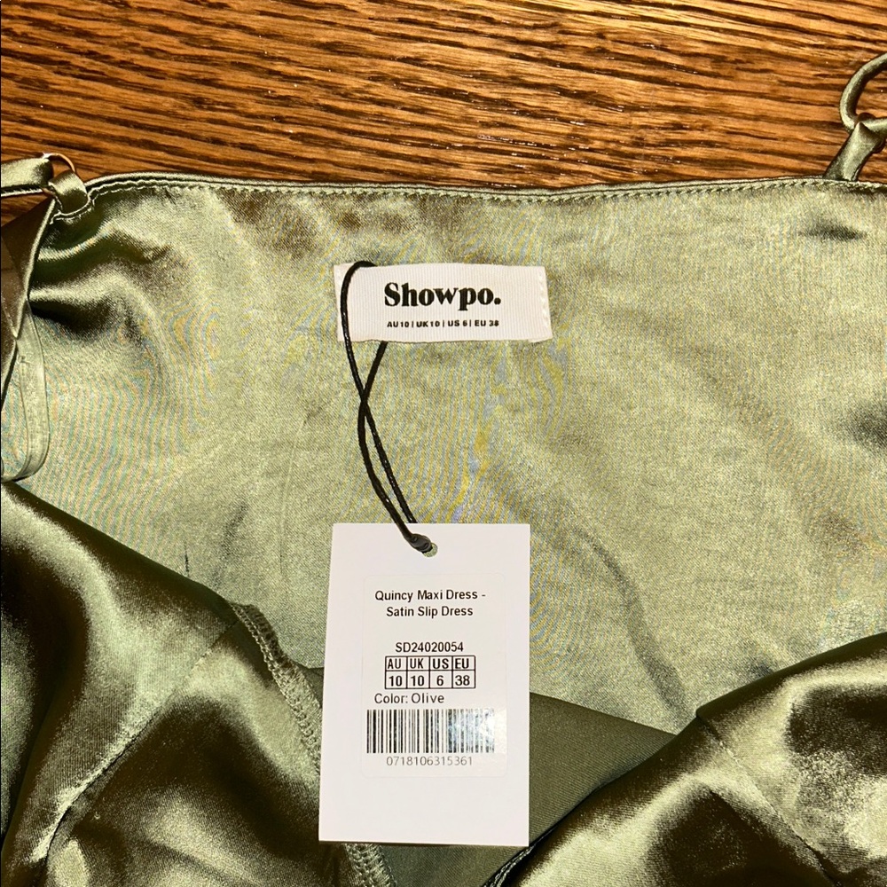 Showpo Olive Satin Maxi Dress - Picture 2 of 5